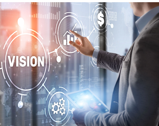 Businessman interacting with a futuristic vision interface